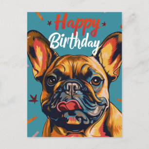 Postal Bulldog francés feliz cumpleaños