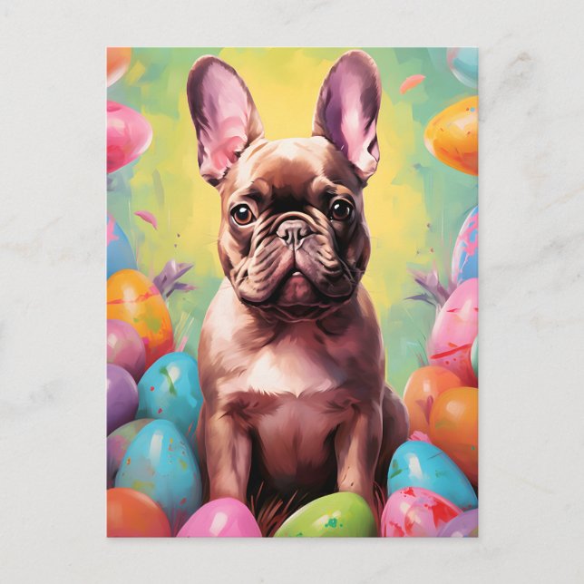 Postal Bulldog francés feliz Pascua (Anverso)