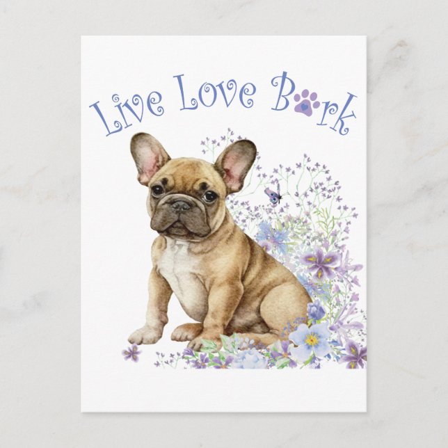 Postal Bulldog Francés Floral (Anverso)