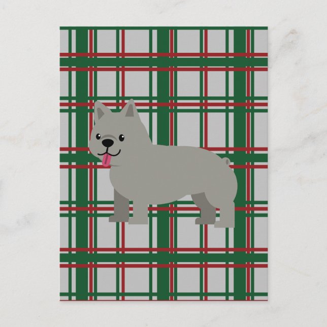 Postal Bulldog francés gris, Navidades jugados (Anverso)