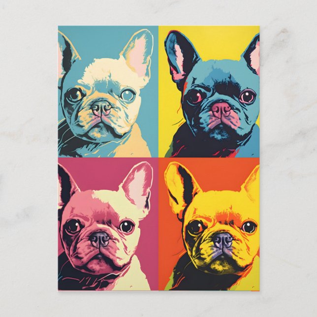 Postal Bulldog francés lindo arte pop moderno (Anverso)