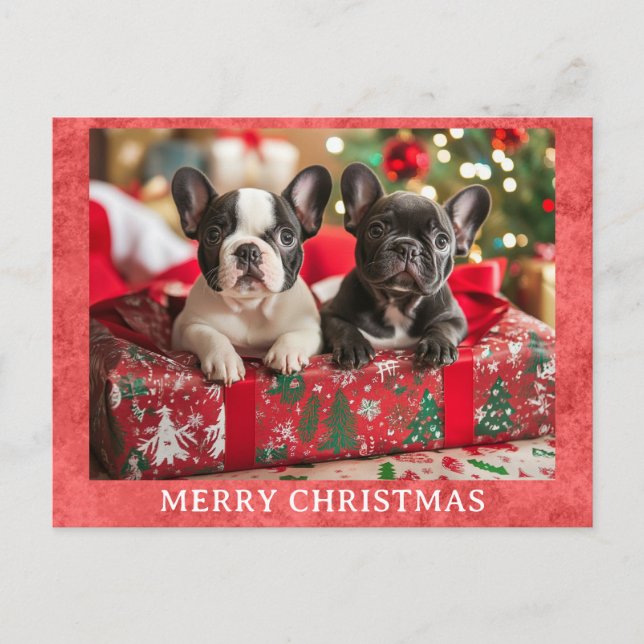 Postal Bulldog francés lindo Feliz Navidad (Anverso)