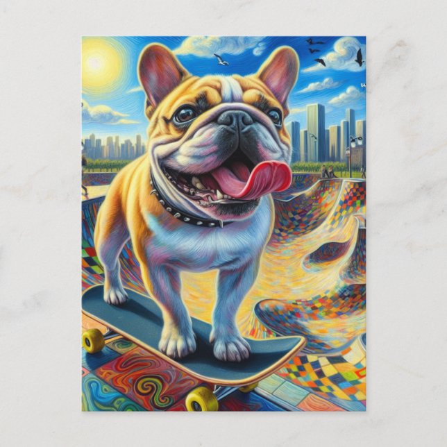 Postal Bulldog francés lindo Skateboard (Anverso)