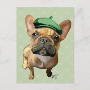 Postal Bulldog francés marrón con Gorra verde