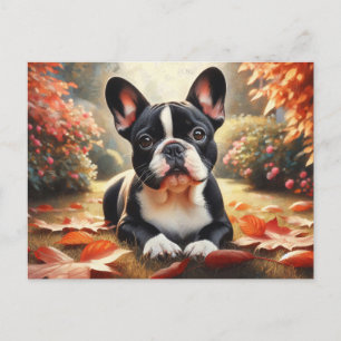 Postal Bulldog francés otoño deja el arte