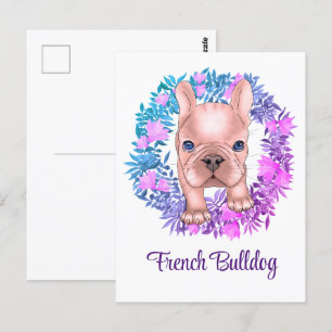 Postal Bulldog francés. Pintura acuarela