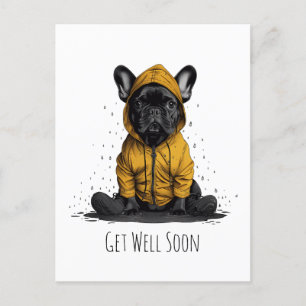 Postal Bulldog Francés Recupérate Pronto con Impermeable