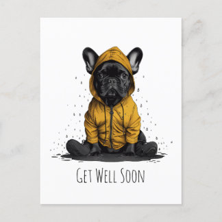 Postal Bulldog Francés Recupérate Pronto con Impermeable