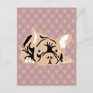 Postal Bulldog Francés rosa