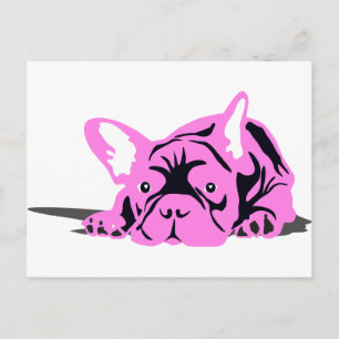 Postal Bulldog Francés rosa negro blanco