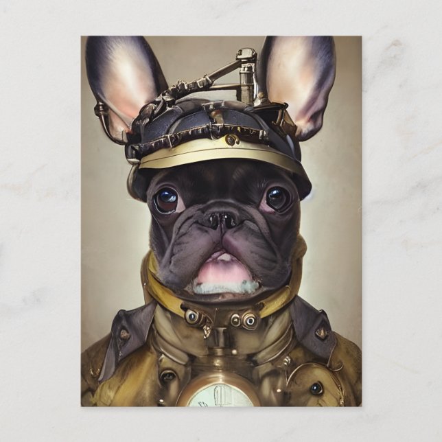 Postal Bulldog francés Steampunk (Anverso)
