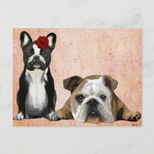 Postal Bulldog francés y Bulldog inglés (Anverso)