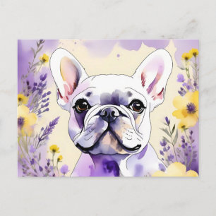 Postal Bulldog francés y flores silvestres