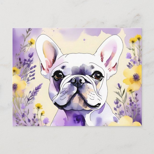 Postal Bulldog francés y flores silvestres (Anverso)