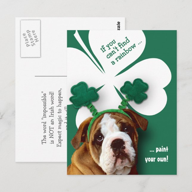 Postal Bulldog gracioso Personalizado de San Patricio (Anverso / Reverso)