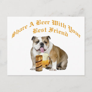 Postal Bulldog inglés comparte cerveza