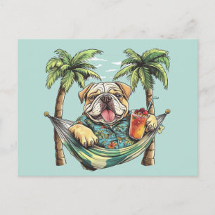 Postal Bulldog Inglés con camisa hawaiana
