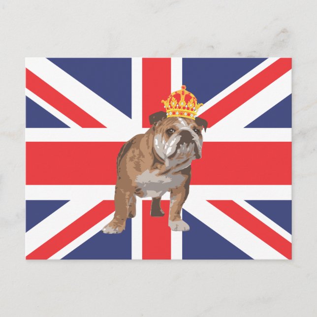 Postal Bulldog inglés con corona y Union Jack (Anverso)