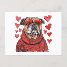 Postal Bulldog inglés día de San Valentín