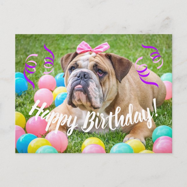 Postal Bulldog lindo feliz cumpleaños (Anverso)