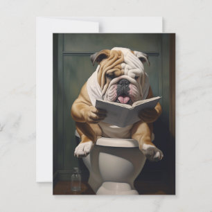 Postal Bulldog literario   Humor divertido en el baño