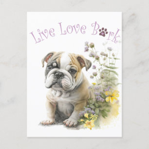 Postal Bulldog Perro Mamá Floral