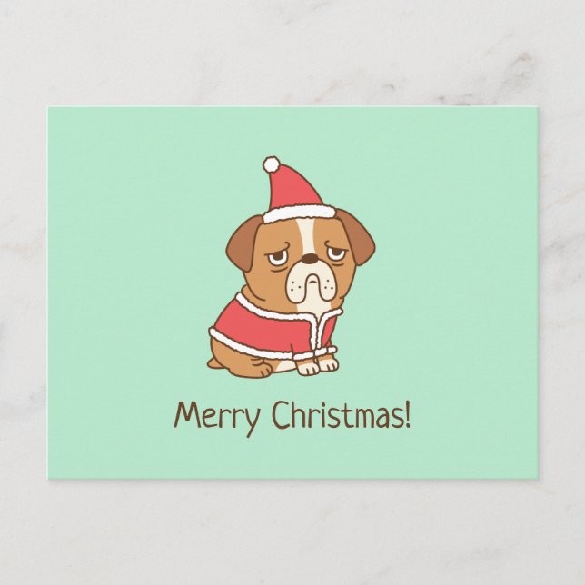 Postal Bulldog Santa Claus Funny Merry Christmas Postcard (Anverso)
