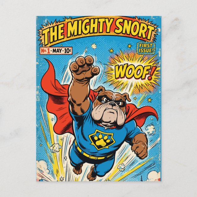 Postal Bulldog Superhero Flying with Cape (Anverso)