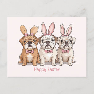 Postal Bulldoges felices en inglés de Pascua