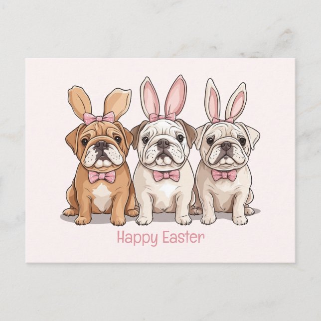 Postal Bulldoges felices en inglés de Pascua (Anverso)