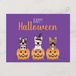 Postal Bulldoges franceses felices Halloween
