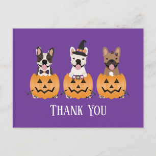 Postal Bulldoges franceses Halloween Gracias