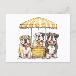 Postal Bulldoges ingleses con soporte de lamonada