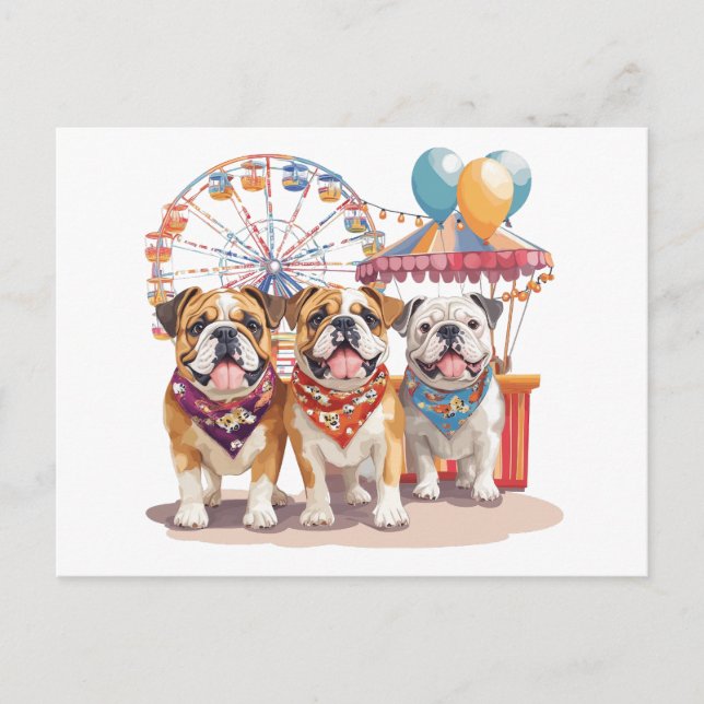 Postal Bulldoges Ingleses En Un Carnaval (Anverso)