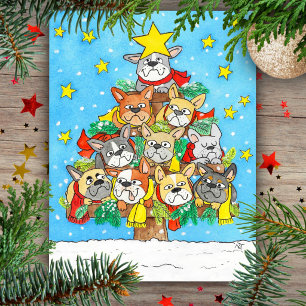 Postal Bulldogs franceses árbol de Navidad