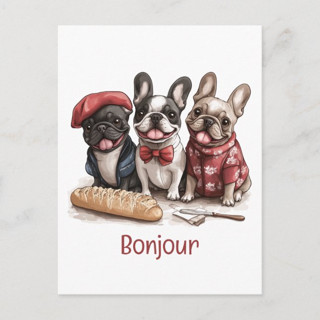 Postal Bulldogs franceses bonjour (Anverso)