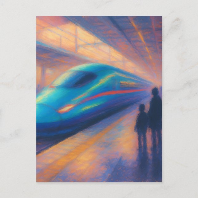 Postal Bullet Train Arrival - Pastel Painting Style (Anverso)