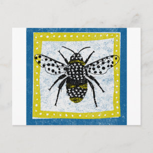 Postal Bumble Bee Postcard Incepto negro amarillo azul
