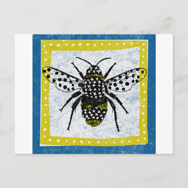 Postal Bumble Bee Postcard Incepto negro amarillo azul (Anverso)