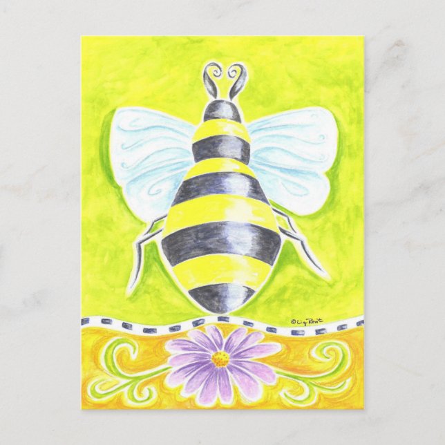 Postal Bumble Bee y Purple Daisy (Anverso)