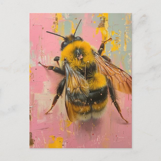 Postal Bumbleabe sobre rosa y amarillo (Anverso)