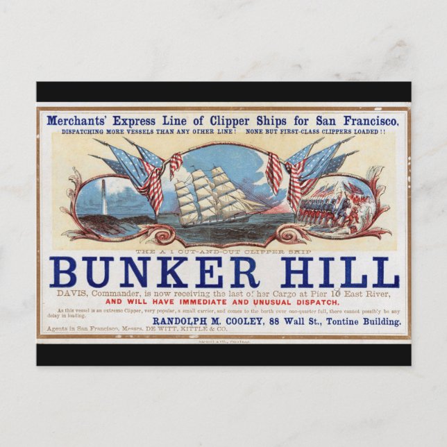 Postal Bunker Hill Clipper navegando 1853 (Anverso)