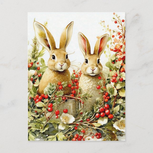 Postal Bunnies acuarelas y bayas silvestres (Anverso)