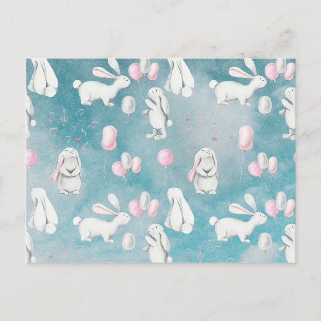 Postal Bunnies conejitos en un ilustracion animal celesti (Anverso)