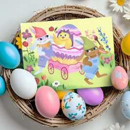 Postal Bunnies de Pascua y polluelos