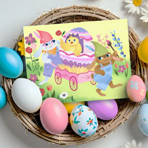 Postal Bunnies de Pascua y polluelos