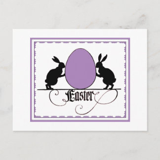 Postal Bunnies retro y silueta de huevo de Pascua morado