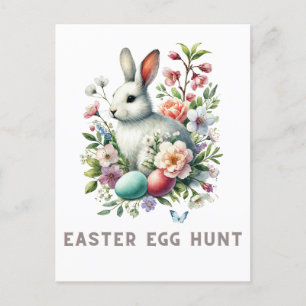 Postal Bunny and Flowers de cuatricromía de Pascua