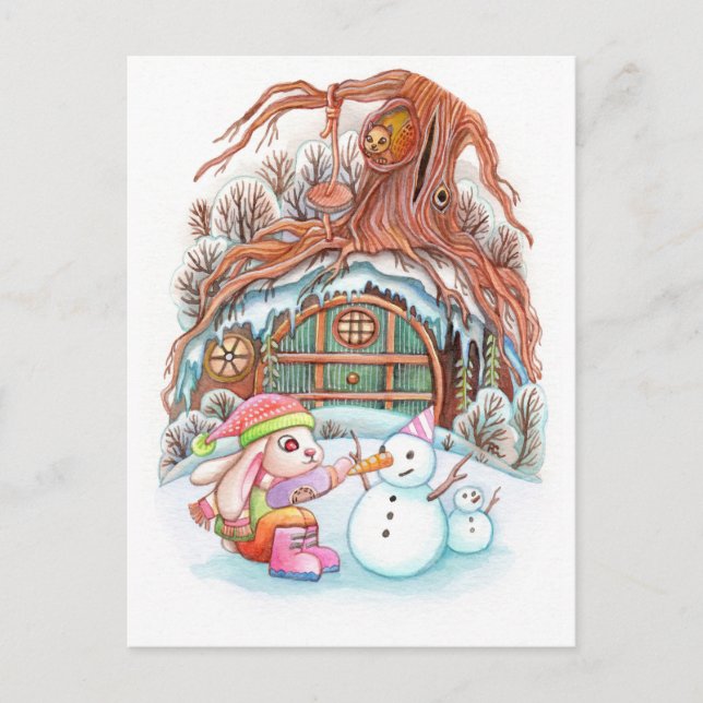 Postal Bunny and Snowman (Anverso)