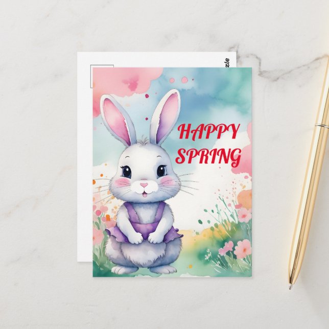 Postal Bunny bebé en primavera (Anverso/Reverso In Situ)